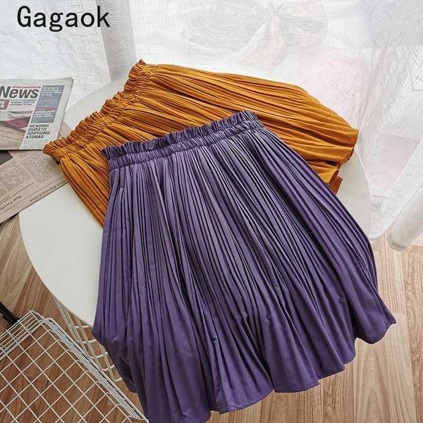 

gagaok women casual skirt 2020 summer new arrival solid empire pleated student loose wild simple female fashion korean skirts1, Black