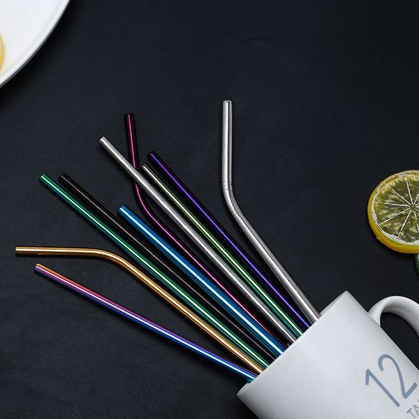 

304 stainless steel bent and straight reusable straws colorful metal straw for party wedding bar drinking tool d0203outlet8bq6