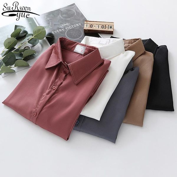 

korean collar single breasted solid women and blouses vintage long sleeve women's shirts loose blouse women 11331, White