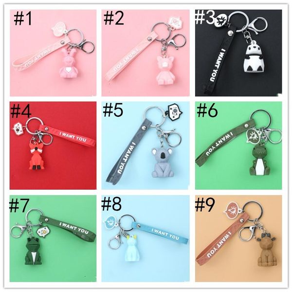 

funny cartoon pvc dinosaur keychain women geometric jewelry cute charm bag chain car key ring accessories wy823