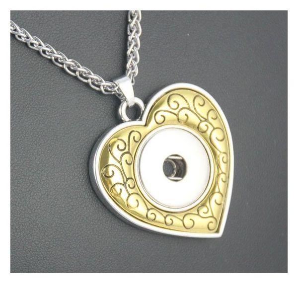 

snap button jewelry pendant necklace with charm chain heart necklace fit 18/20mm snaps necklace jewelry wome bbylor, Silver