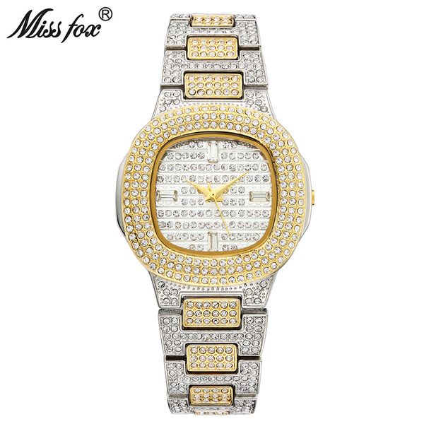 

missfox bussiness quartz watch famous brand bu diamond watch stainless steel timepiece women golden clock ladies designer watch, Slivery;brown