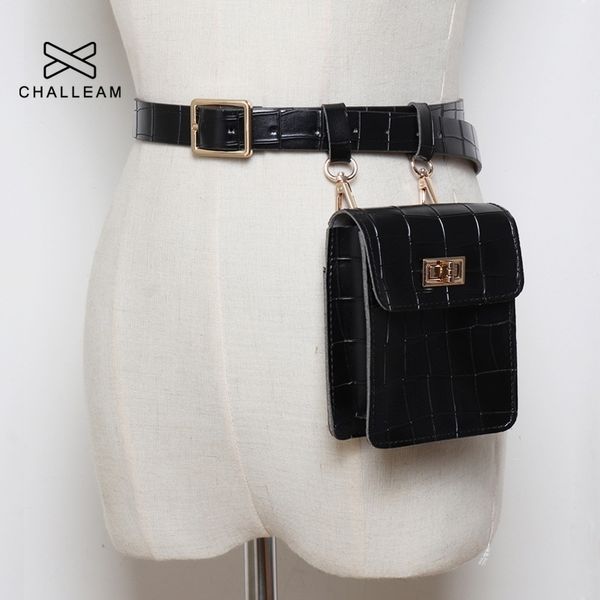 

women alligator small belt bag leather female crocodile black red camel waist bags ladies belly bum purse mobile fanny pack 185 y200520, Black;brown