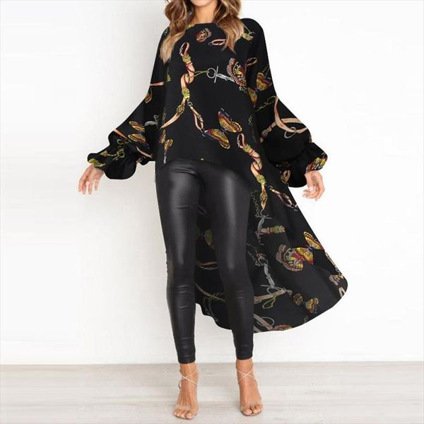 

bohemian tunic women printed blouse 2020 vonda vintage long sleeve party irregular beach split long shirts plus size, White