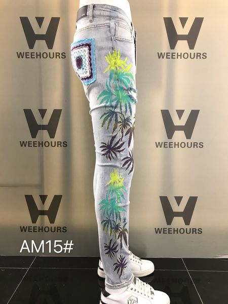 

men's and women's casual hip-hop jeans currently designer luxury pants am15-13, Blue