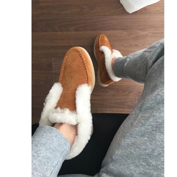 

ankle boots suede leather boots fur warm winter boot slip-on snow boots for women, Black