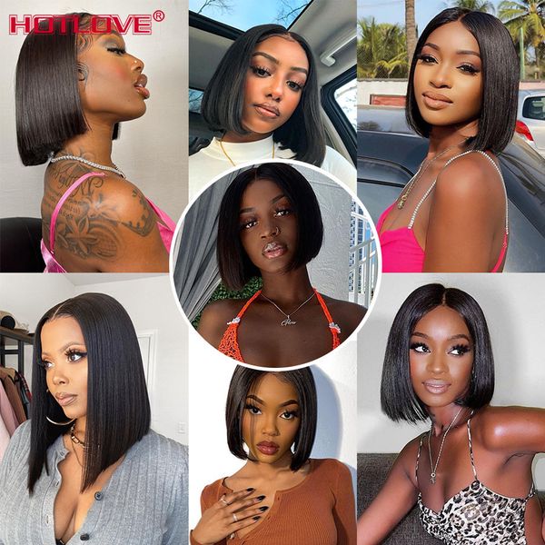 

straight short bob lace closure wig human hair pre plucked brazilian transparent lace wig 5x5x1 blunt cut lace wig 150% remy wigfactory dire, Black