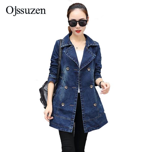 

women's jackets lace up plus size 3xl denim autumn coats for female long sleeve woman's slim jakcet blue, Black;brown