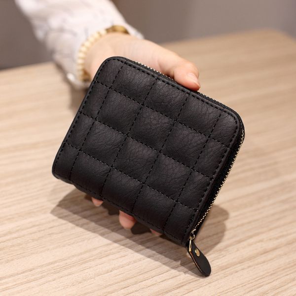 

women short wallets pu leather female plaid purses nubuck card holder fashion woman small zipper wallet with coin purse, Red;black