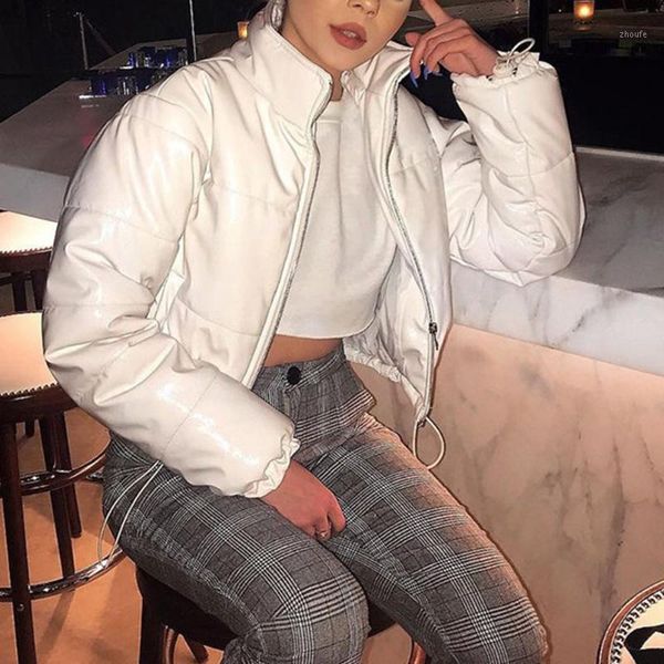 

padded winter puffer jacket women warm long sleeve bubble coat thick black white casual parka korean zipper autumn outerwear1