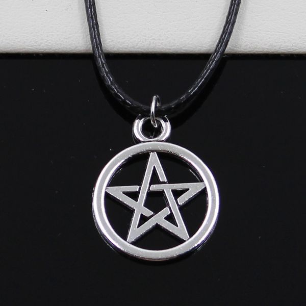 

tibetan silver color pendant star pentagram necklace choker charm black leather cord factory price handmade jewelry 4sr0