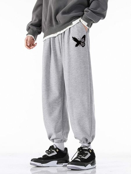 

romwe guys butterfly print sweatpants l9zf#, Black