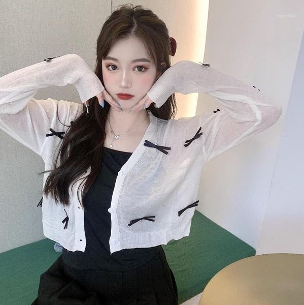 

women's jackets korean summer autumn women sunscreen coat long sleeve sweet bow solid color thin casual loose v-neck knitting coat1, Black;brown