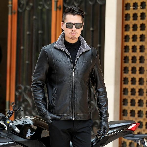 

men's fur & faux plus size 8xl 6xl 5xl leather jacket men coats brand pu outerwear business winter male fleece1, Black