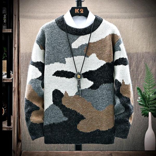 

autumn winter pullovers men casual style patchwork mens sweaters o-neck fit knitted soft loose men's sweater fashion thick warm, White;black