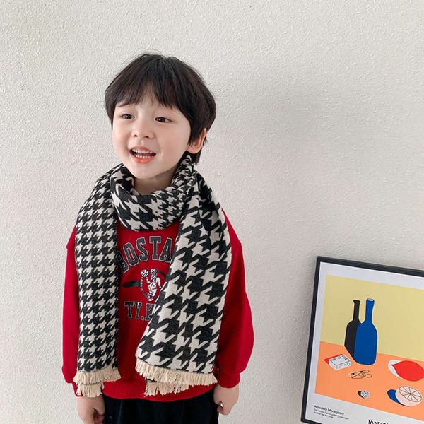 

winter length thousand h6001 new children's medium bird check short beard scarf baby korean version simple liu xiaoxiao z0u4, Red;brown