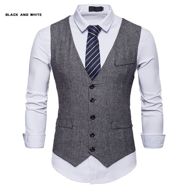 

2020 new farm wedding brown wool herringbone tweed vests custom made groom's suit vest slim fit tailor made wedding vest men plus size, Black