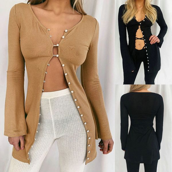 

slim autumn women's knit cardigan coat black casual long sleeve v-neck button sweater 2020 jacket office outerwear, Black;brown