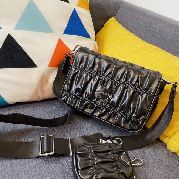 

pleated black nylon hobo bag 2pcs women handbag purse messenger bag lady tote underarm bags wallet sheepskin leather fashion crossbody bag