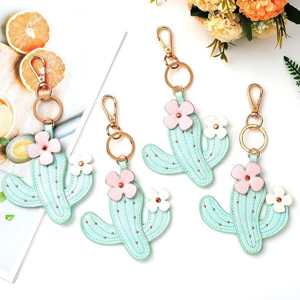 

flower creative keychains individual mint green cactus chain gift bags decoration pendant couple key chainring, Silver
