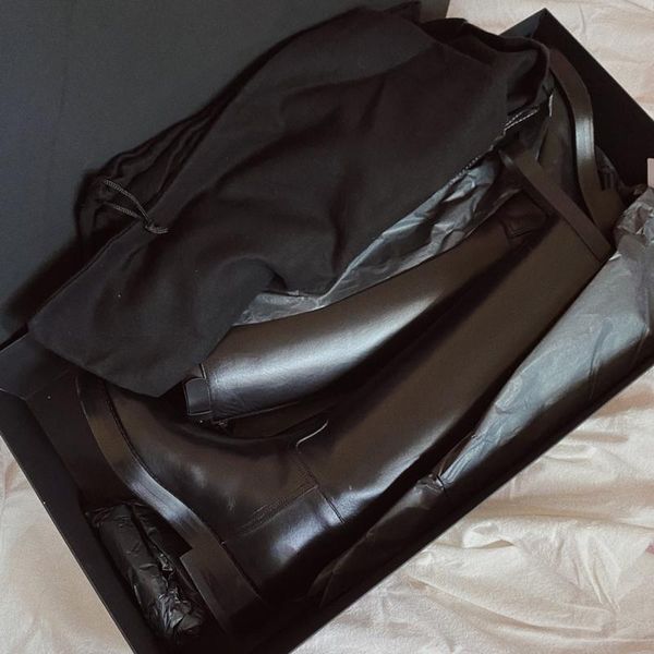 

boots vallu high-quality leather thick-soled 2021 cowhide women rear zipper high, Black