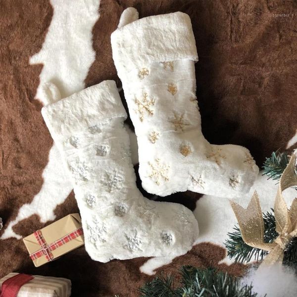 

snowy white cozy faux fur christmas stocking party decorations gift candy gift bags fireplace christmas tree decoration1