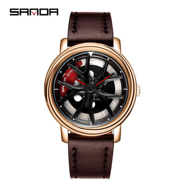 

sanda горячие продажи кварцевые движения мужчины кожаные часы жизни водонепроницаемый творческий автомобиль rim hub колес вращающийся циферб, Silver