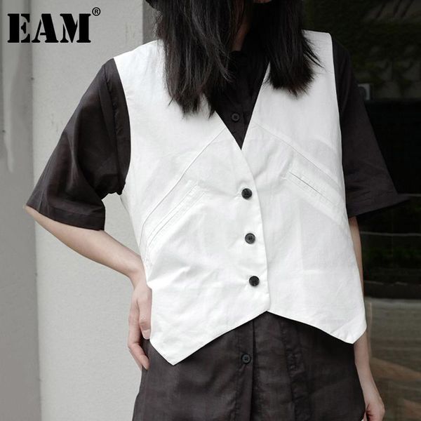 

women's vests [eam] women loose fit white brief irregular temperament vest v-collar sleeveless fashion tide spring autumn 2021 1db177, Black;white