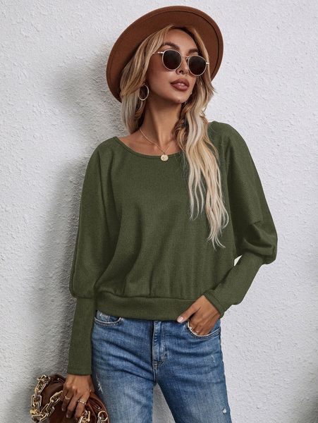 

solid batwing sleeve pullover w1f0#, White;black