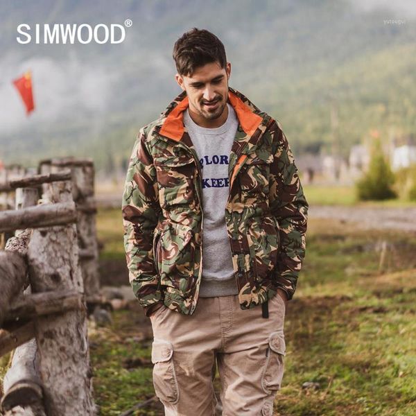 

simwood 2019 winter new parkas men hooded multi pockets cargo coats camouflage fashion warm fleece plus size jackets si9807151, Black