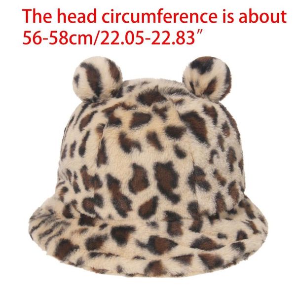 

wide brim hats women winter fuzzy plush bucket hat bear ears leopard zebra cow fisherman cap 50pf, Blue;gray