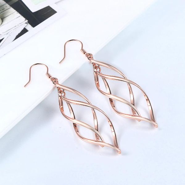 

dangle & chandelier double fair twist metal loop spiral drop earrings for women long wave earring trendy style ear jewelry lady dfe313m, Silver