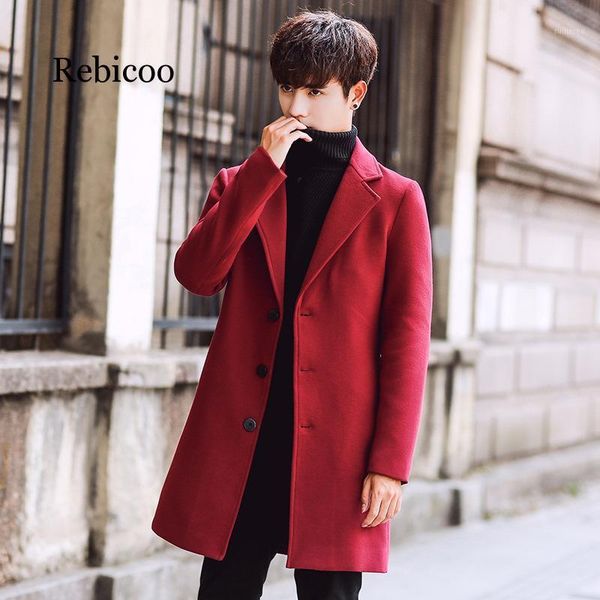 

wool blend men's coat woollen overcoat winter autumn men coat fashion brand clothing lined warm woolen overcoat male 5xl1, Black