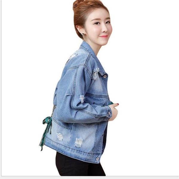 

new fashion embroidery denim jackets 2020 spring autumn short denim coats turn-down collar lace-up loose jackets cq2966, Black;brown