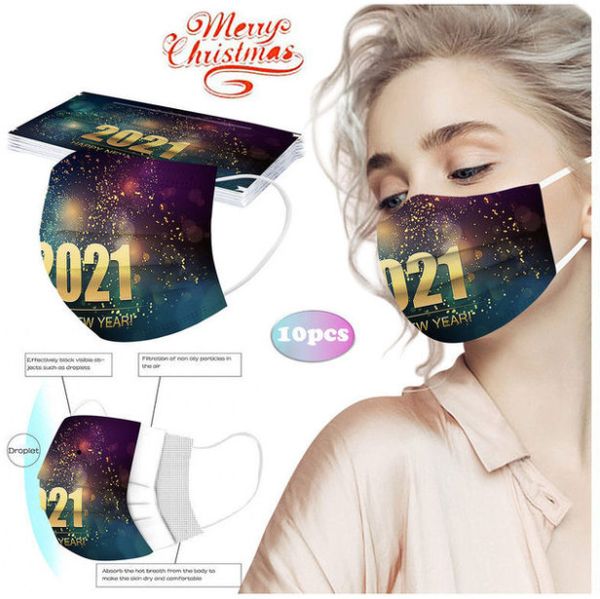 

the latest 2021 new year's and christmas masks, one pack = 10 pieces, one-time three-layer mask fashion and child printed mask