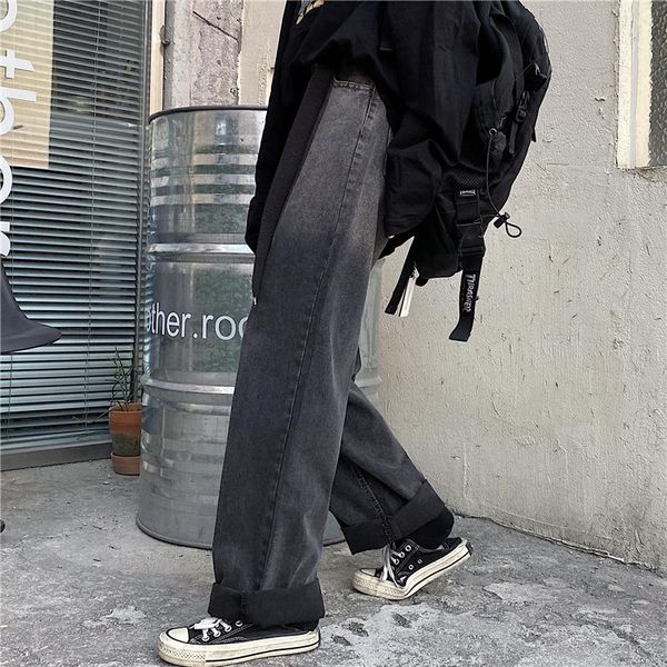 

men's jeans 2021 spring and autumn men women washed tie-dye gradient ins dark retro trend casual loose straight-leg pants, Blue