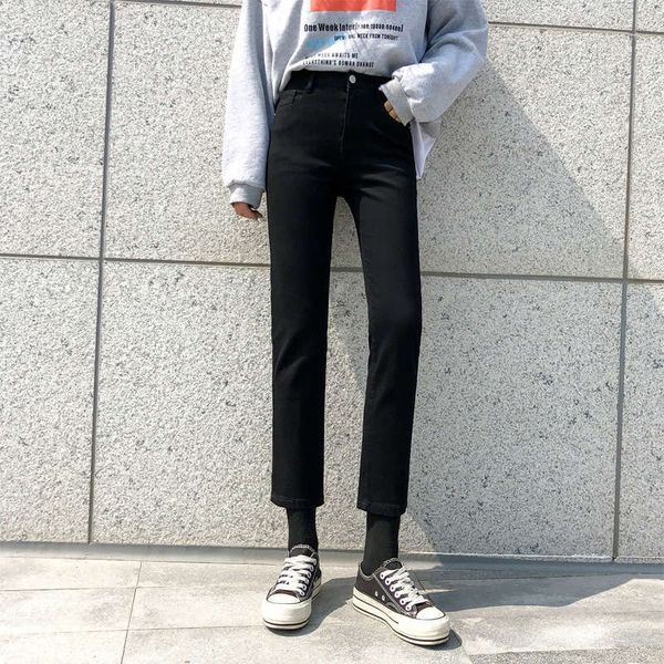 

autumn 2020 new straight women's high waisted skinny pants children's korean fashion elastic jeans, Blue