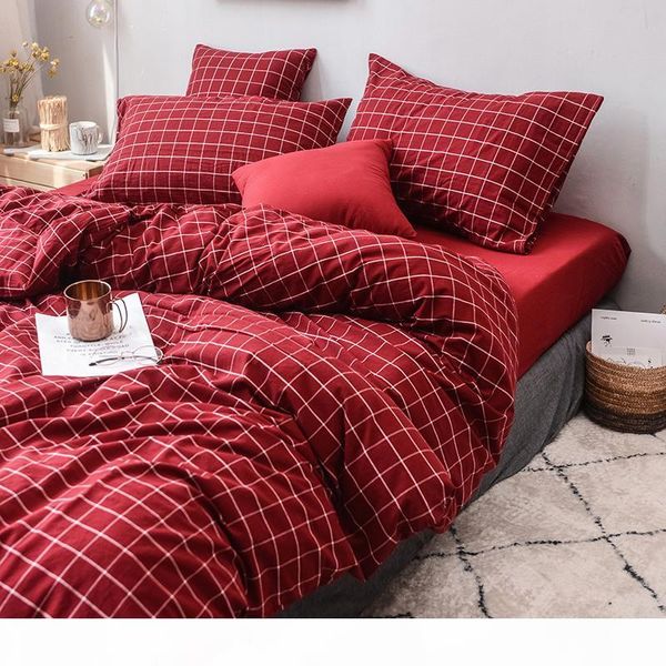 

100% cotton wash cotton 3pcs duvet cover sets(1pcs duvet cover+2pcs pillowcase) 3pcs bedding sets bordeaux plaid
