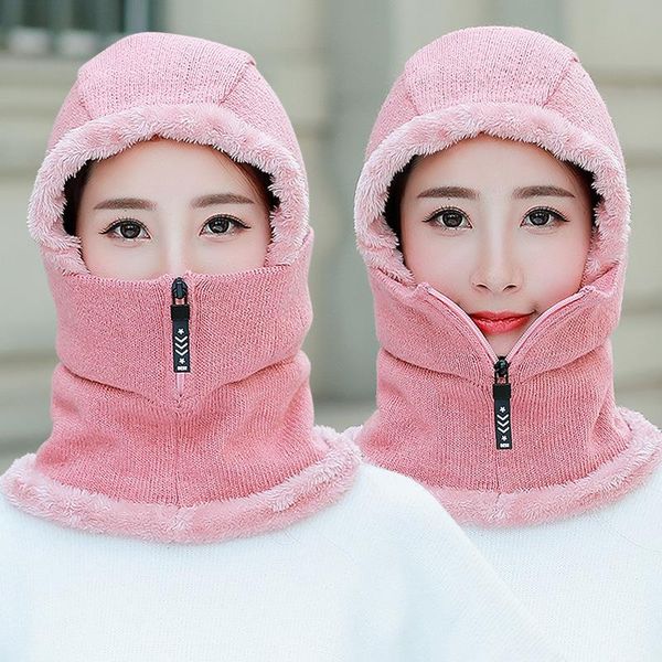 

beanie/skull caps women hat autumn and winter plush warm wool outdoor cycling windproof knitted neck guard, Blue;gray