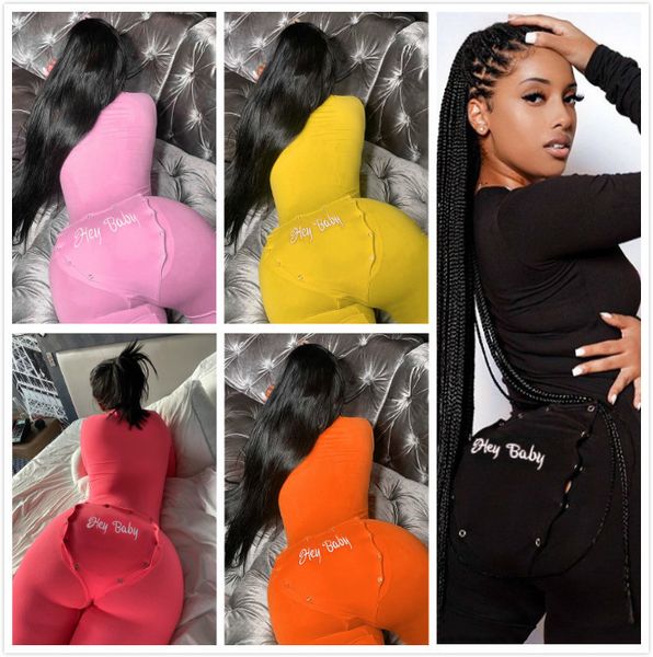 

designer women butt button back flap jumpsuit pajamas v neck long sleeve one piece bodycon rompers onesies night club clothing 8lfi7, White