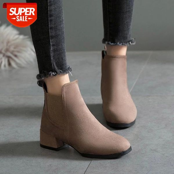 

woman shoes 2020 new winter boots women suede square heel black boots female ankle boots women ladies shoes solid buty damskie #nm4l