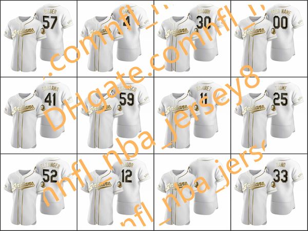

cleveland indians men #12 francisco lindor 11 jose ramirez 57 shane bieber women youth authentic golden edition custom jersey, Blue;black