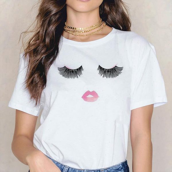 

eyelash t shirt red lip blink eyes cute women female femme t shirt tee vouge ulzzang fashion funny tshirt ulzzang harajuku, White