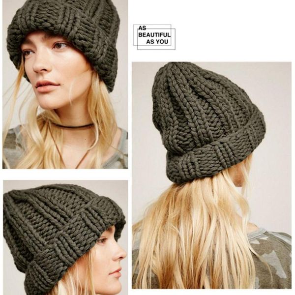 

1pc 2020 new hats for women spring and winter outdoor sports ski warm knitting caps thick hand hook knitted beanies hat, Blue;gray