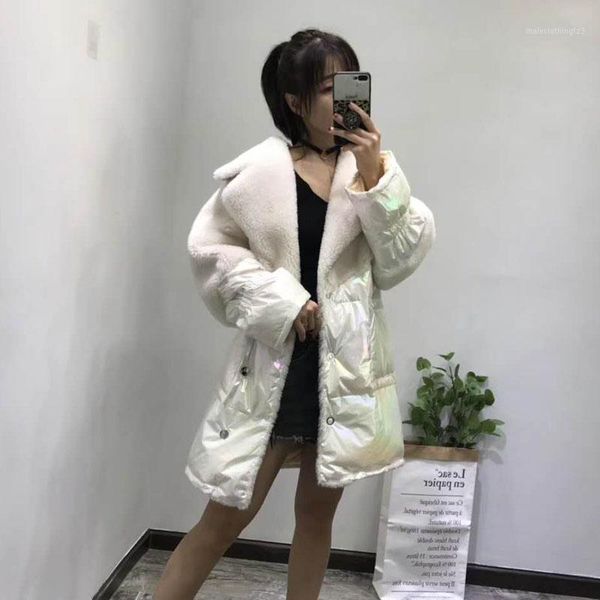 

women's down & parkas fashion white duck jacket 2021 women winter turn-down collar parka pink overcoat geniune sheep fur coats long sty, Black