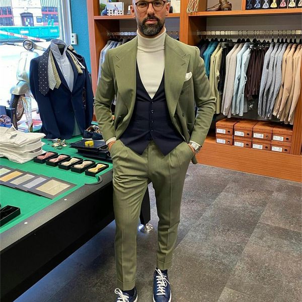 

winter green tweed formal mens pants suits plus size two button groom man coat business wedding blazer (jacket+pants), Black;gray