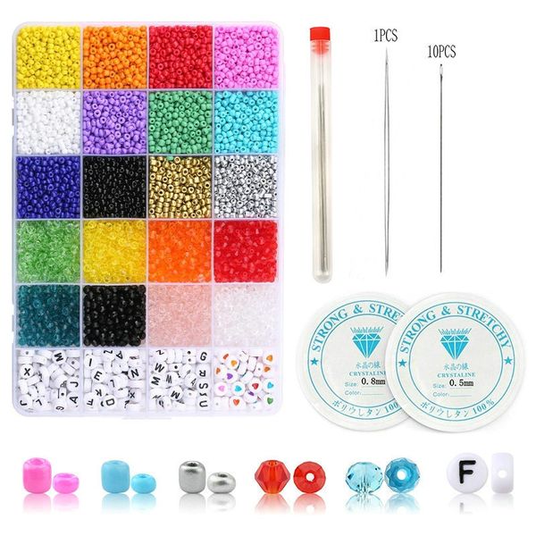 

3mm/4mm jewelry beads set glass seed beads acrylic letter beads fit diy jewelry making bracelet necklace accessories 5000pcs/box 200930, Black