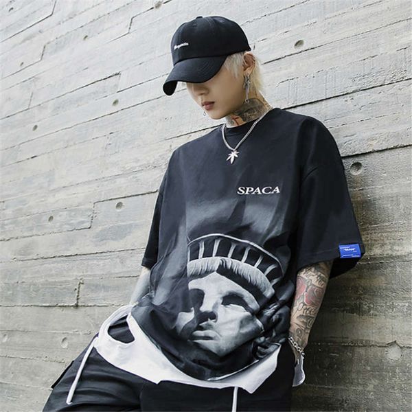 

summer new ins tide short sleeve t-shirt men's and women's liberty letter printing loose shoulder oversize t-shirt street style si, White;black