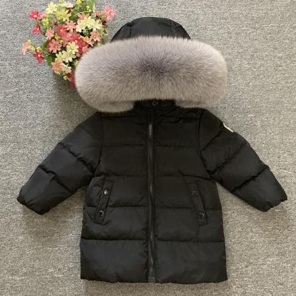 

children's down jacket boys girls straight tube thick coat real fur, Blue;gray
