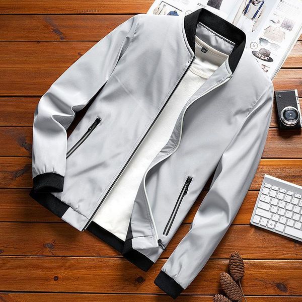 

2020 men's casual stand collar jacket adolescents wild simple non-iron baseball collar jacket1, Black;brown